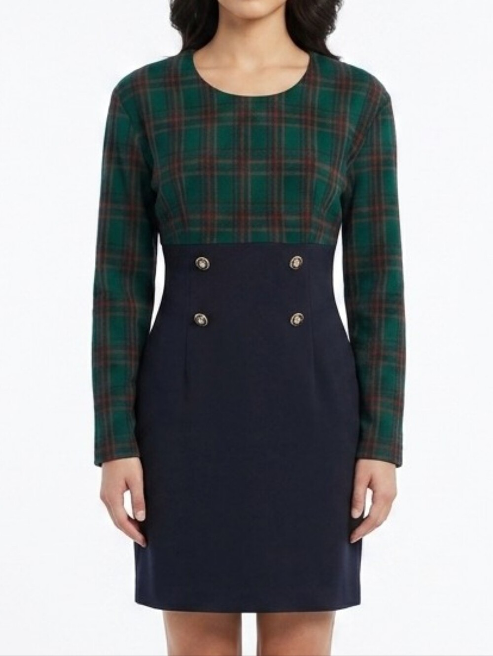 Vintage My Michelle Plaid Dress Size 7/8 Green Black Tartan Mod Formal